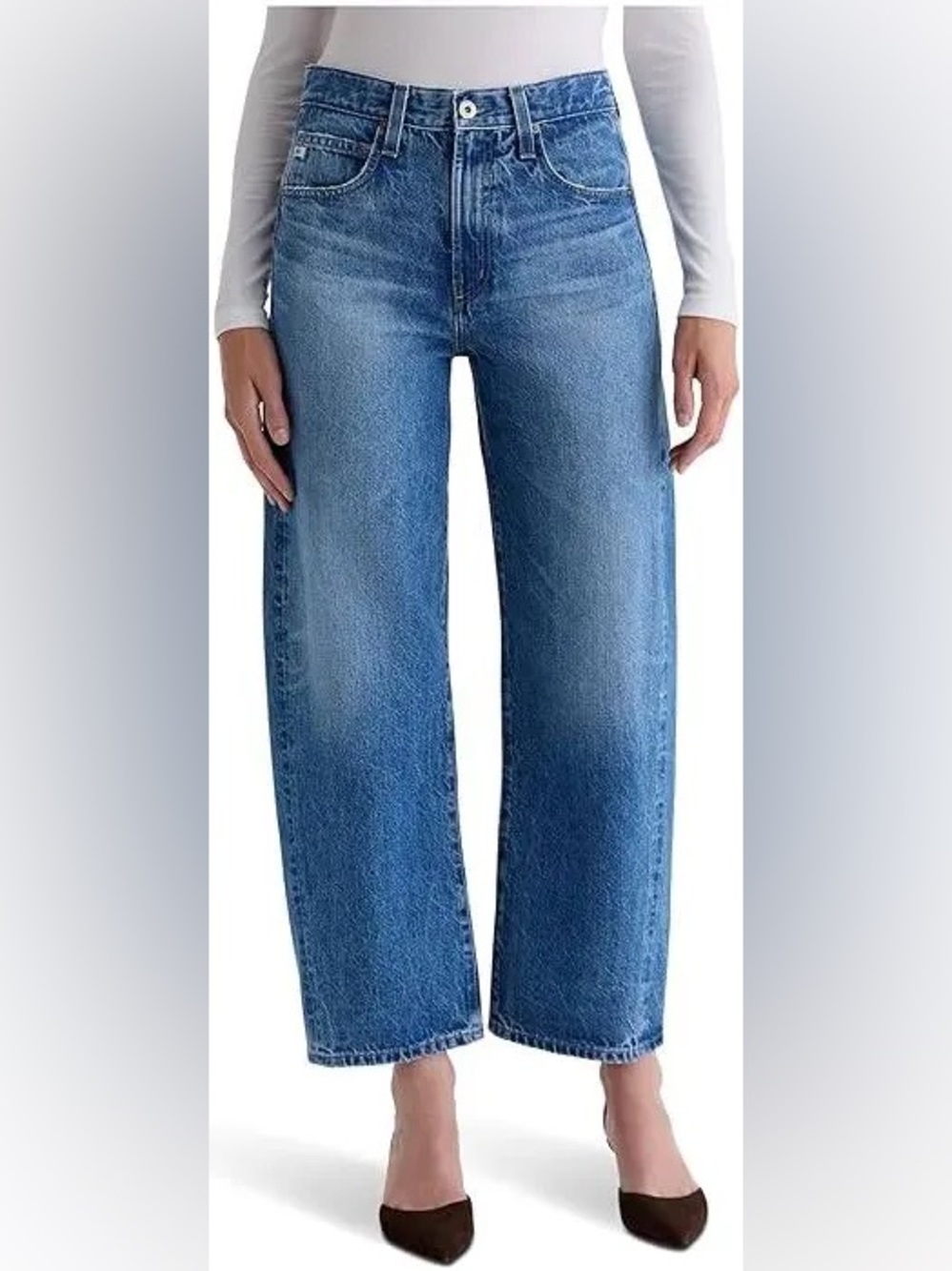 AG Hattie High-Rise Barrel Ankle Crop Jeans Sz 30 Like New $245 Adriano Goldsch